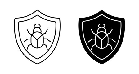 Obraz premium Editable two style pack Bug antivirus protection shield icon silhouette