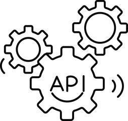 Editable stroke Api gears puzzle pieces connecting or api tex line art. Handicraft Customise Design.