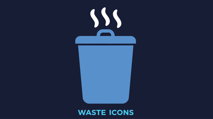 Simple blue trash can icon with rising smoke indicating waste or disposal
