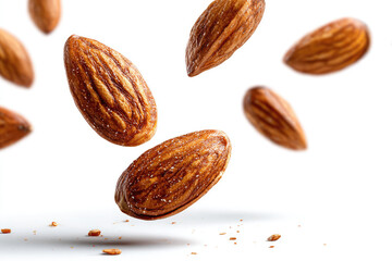 flying almond nuts isolated on white background