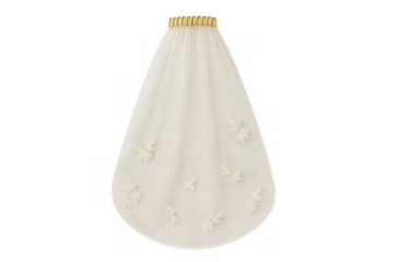 Bridal wedding veil with delicate floral embroidery on transparent background, symbolizing marriage and commitment