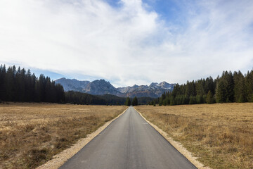 autumn road against the backdrop of mountains in Montenegro