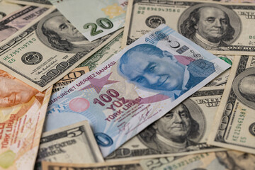 Title Turkish Lira and US Dollar Currency Mixture
