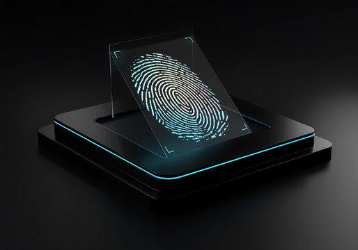 Digital fingerprint scanner technology concept for biometric security authentication on a dark background