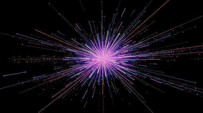 Colorful burst of light with dynamic rays emanating in a cosmic style against a dark background showcasing vibrant energy