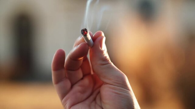 A hand holding a smoking cigarette, conveying a sense of defiance and introspection Stock Video