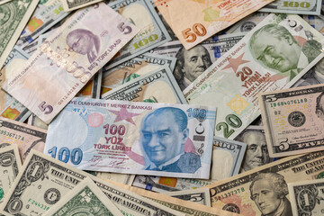 Title Turkish Lira and US Dollar Currency Mixture