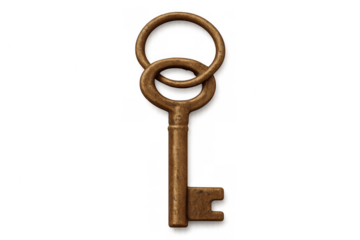Vintage skeleton key unlocking concepts of access, security, secrets, solution, opportunity, and success on transparent background