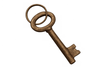 Old metal skeleton key on a transparent background. Concept of finding a solution, secret, vintage object