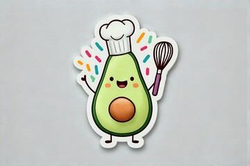 Happy Avocado Chef Sticker - Cute Food Illustration for Digital Planners