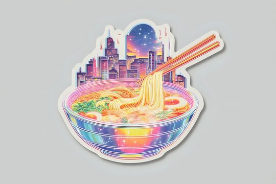 Cyberpunk Ramen Sticker - Futuristic Food Digital Sticker Pack