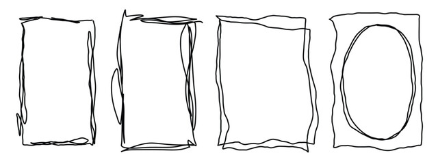 Hand-drawn Grunge Scribble Rectangle and Oval Frame Set