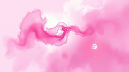 Soft pink abstract art with swirling patterns and a subtle moon in the background