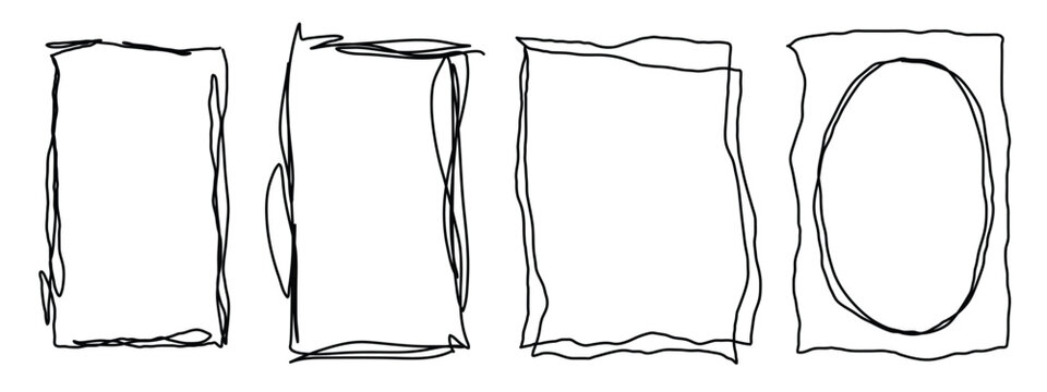 Hand-drawn Grunge Scribble Rectangle and Oval Frame Set