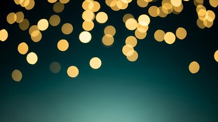 Festive golden bokeh lights illuminate a dark teal background, creating a vibrant and enchanting visual display perfect for celebrations and decorative designs