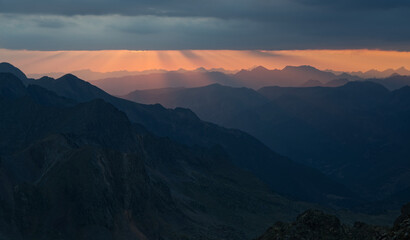 Dusk from Pic de Coma Pedrosa - highest hill of whole Andorra