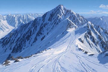 Mountain range with ski tracks simple