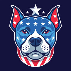 Pitbull Dog Face with American Flag Pattern Keywords: dog, pitbull, american flag, stars and