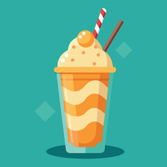 Orange smoothie or milkshake in a glass with straw