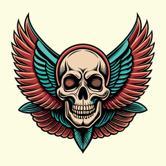 Gothic skull and crossbones vector illustration design with evil wings, a pirate death symbol for a rock and roll tattoo banner