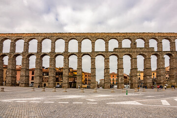 Ancient Roman aqueduct of Segovia in Spain