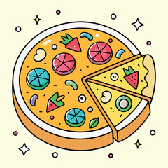 Tasty Italian pizza vector illustration with cheese, tomato, and pepperoni perfect for restaurant menu design