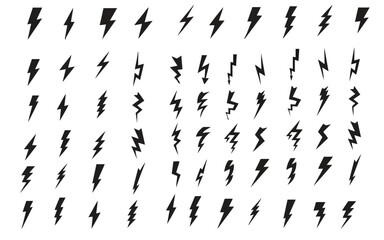 Fototapeta premium Collection of hand drawn lightning bolt symbols on white background
