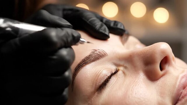 Cosmetic eyebrow microblading procedure for beauty enhancement