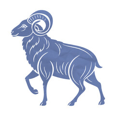 Elegant vector illustration of a ram silhouette with textured crumpled paper effect, stylized horned animal design for zodiac themes, logos, decorative prints, and artisanal graphic compositions.