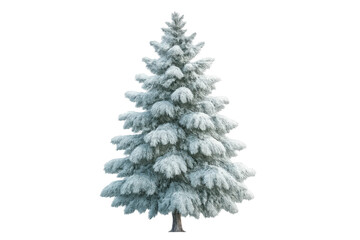 Fototapeta premium Snow covered pine tree standing isolated with branches full of white winter frost, transparent background