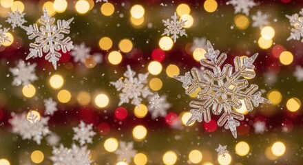 Sparkling snowflakes and festive bokeh lights background