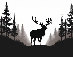 elk deer animal silhouette in black