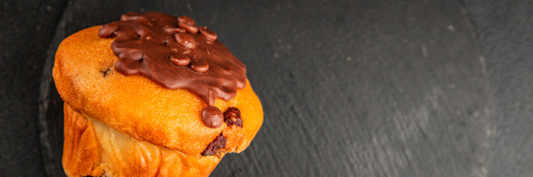 Cupcake with chocolate filling sweet dessert appetizer fresh delicious gourmet food table setting rustic food top view copy space