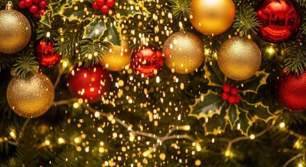 Sparkling christmas tree ornaments and twinkling lights