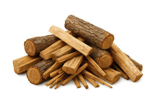 Firewood logs stacked with kindling wood, representing energy, warmth, and natural resources for heat supply