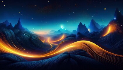 abstract night landscape with glowing lights