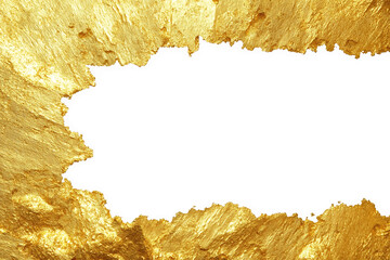 Shimmering golden foil texture in frame shape isolated on white background
