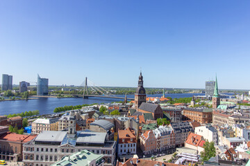 Panoramic View of Riga, Latvia on May 5, 2024 &ndash; Historic Cityscape with River, Churches, and Old Town