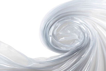 Transparent plastic wrap swirl in abstract shape isolated on white background