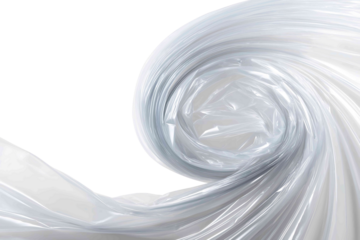 Transparent plastic wrap swirl in abstract shape isolated on white background