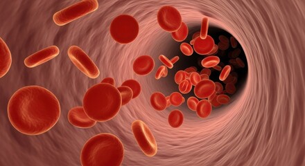 Red blood cells flowing through a blood vessel