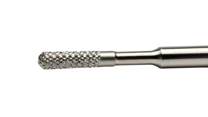 Close-up of Silver Metal Diamond Dental Bur Drill Bit isolated on white background