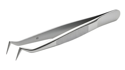 Stainless Steel Precision Tweezers with Sharp Bent Tips Isolated on White Background