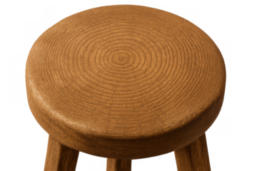 Wooden stool with distinct tree rings on the round seat, minimal design furniture for home interior blending natural style object isolated