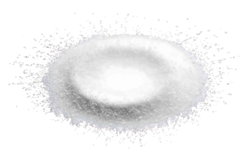Powdered sugar burst in circular shape isolated on white background