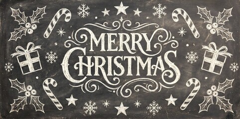 Christmas greeting banner in blackboard with chalk. 2026 Christmas banner design.