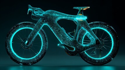 Futuristic glowing bicycle design for innovative transportation concepts and cutting-edge technology, perfect for modern advertising and cycling enthusiasts