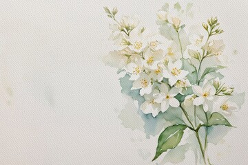 Jasmine watercolor clipart. Hand Drawn Watercolor Jasmine Flowers and green leaves isolated on white background.