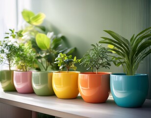 brightly colored pots with green plants symbolize eco friendliness and sustainability enhancing any organized space