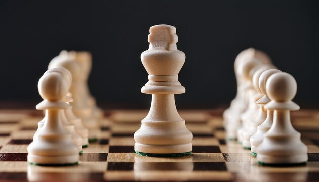 macro close up of white chess pieces at game start
